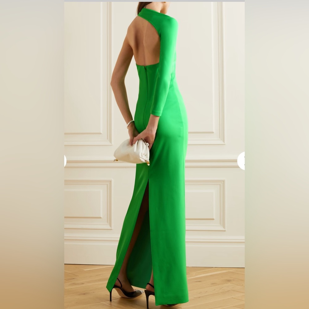 Nwt SOLACE LONDON Saren one-shoulder stretch-crepe gown bright green 2 - Picture 3 of 7
